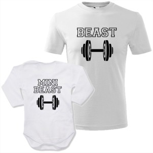 zestaw body niemowlęce + męska koszulka - beast i mini beast