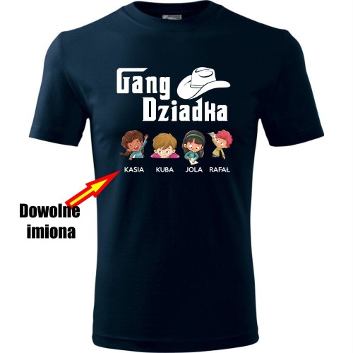 męska koszulka - gang dziadka + imiona wnuków (max.4) prezent na dzień dziadka