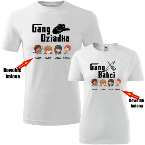 zestaw koszulek damska i męska - gang babci i dziadka + imiona wnuków (max.4) prezent personalizowany na dzień babci i dziadka twój napis