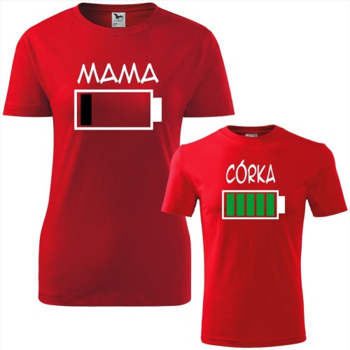 zestaw koszulek damska i dziecięca - bateria mama i bateria córka