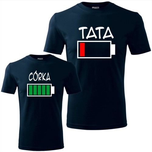 zestaw koszulek męska i dziecięca - bateria tata i bateria córka