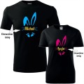 Czarny zestaw koszulek damska i męska - zając 04 + twoje 2 imiona, prezent na Wielkanoc.