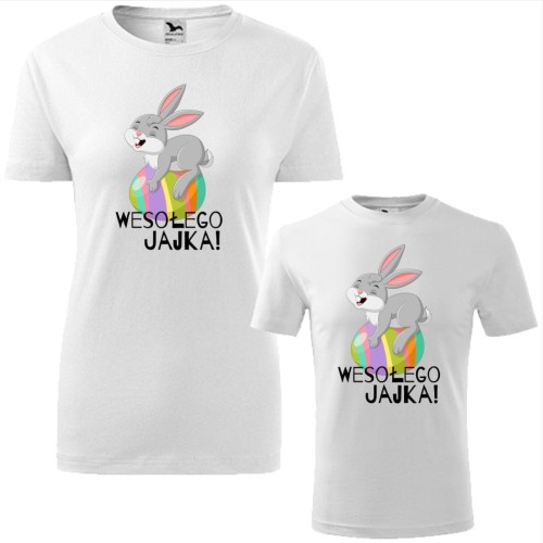 zestaw koszulek damska i dziecięca - wesołego jajka 01, koszulka z zajączkiem, prezent na Wielkanoc