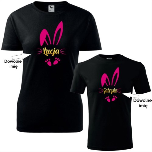 zestaw koszulek damska i dziecięca - zając 04 + twoje damskie imiona (mamy i córki), prezent na Wielkanoc