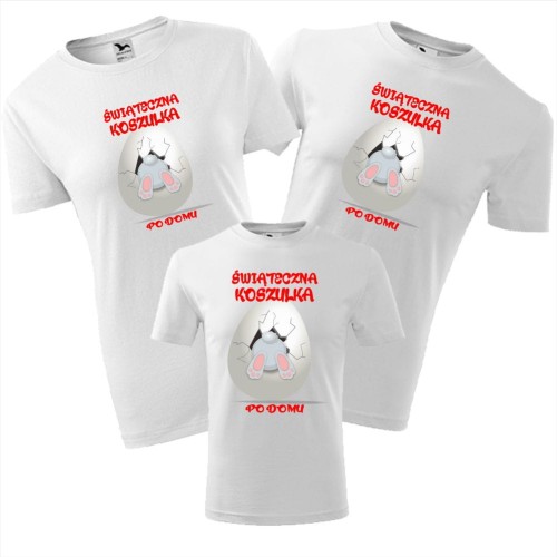 zestaw koszulek dziecięca, damska i męska - świąteczna koszulka po domu, prezent na Wielkanoc, zajączek