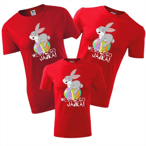 zestaw koszulek dziecięca, damska i męska - wesołego jajka 01, koszulka z zajączkiem, prezent na Wielkanoc