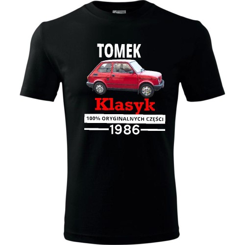 Męska koszulka - prezent urodziny dowolne imię + rok, maluch PRL 100% na oryginalnych części, t-shirt, rozmiary s, m, l, xl, xxl, 3xl, 4xl TopKoszulki.pl®