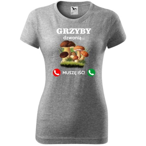 damska koszulka taliowana - grzyby dzwonią, muszę iść! t-shirt na prezent