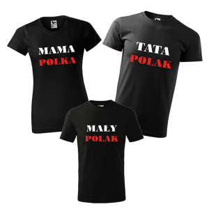 zestaw koszulek dziecięca, damska i męska mama polka, tata polak,mały polak