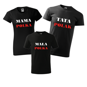 zestaw koszulek dziecięca, damska i męska mama polka, tata polak, mała polka
