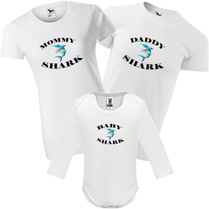 Shark Family - Zestaw Body Dziecięce, Koszulka Damska, Koszulka Męska - Prezent  