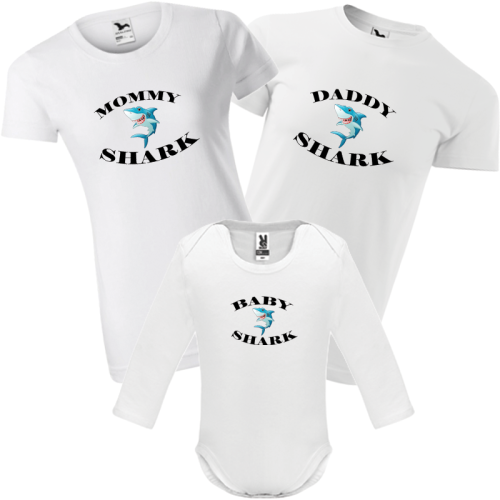Shark Family - Zestaw Body Dziecięce, Koszulka Damska, Koszulka Męska - Prezent  