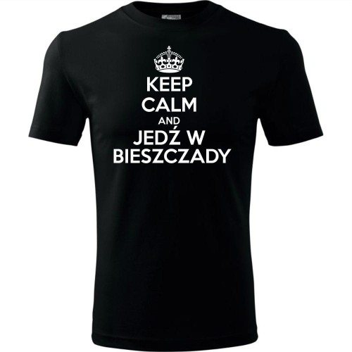 Męska koszulka Turystyczna - Keel calm and jedź w Bieszczady