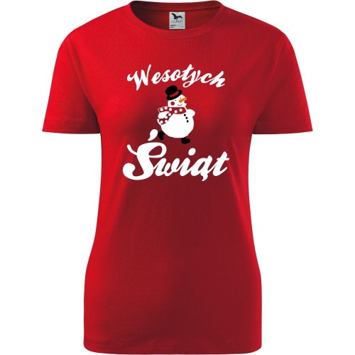 Damska koszulka taliowana - Bałwanek  Wesołych Świąt