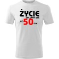 biała Męska koszulka - życie zaczyna się po 50, t-shirt na prezent.
