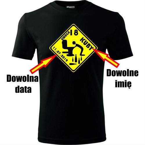 Męska koszulka - Uwaga 18 + dowolne imię + data