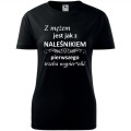 Czarna Damska koszulka taliowana - Z mężem jak z naleśnikiem.