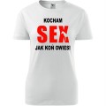 biała Damska koszulka - Kocham sex jak koń owies.