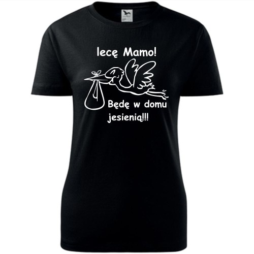 Damska koszulka taliowana - Lecę mamo, będę w domu jesienią
