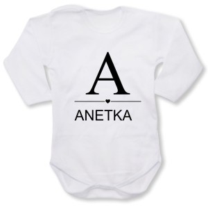 Dziecięce body z dł. rękawem - pierwsza litera imienia + imię