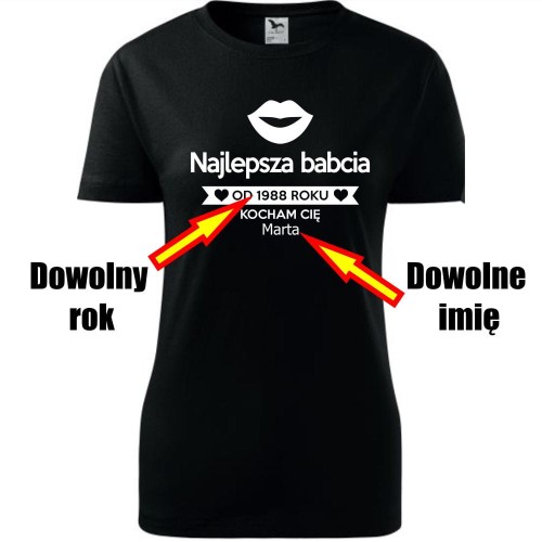 Damska koszulka taliowana - Najlepsza babcia na świecie + dowolne imię + rok