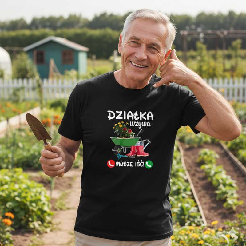 męska koszulka - działka wzywa, muszę iść! t-shirt dla działkowca na prezent 