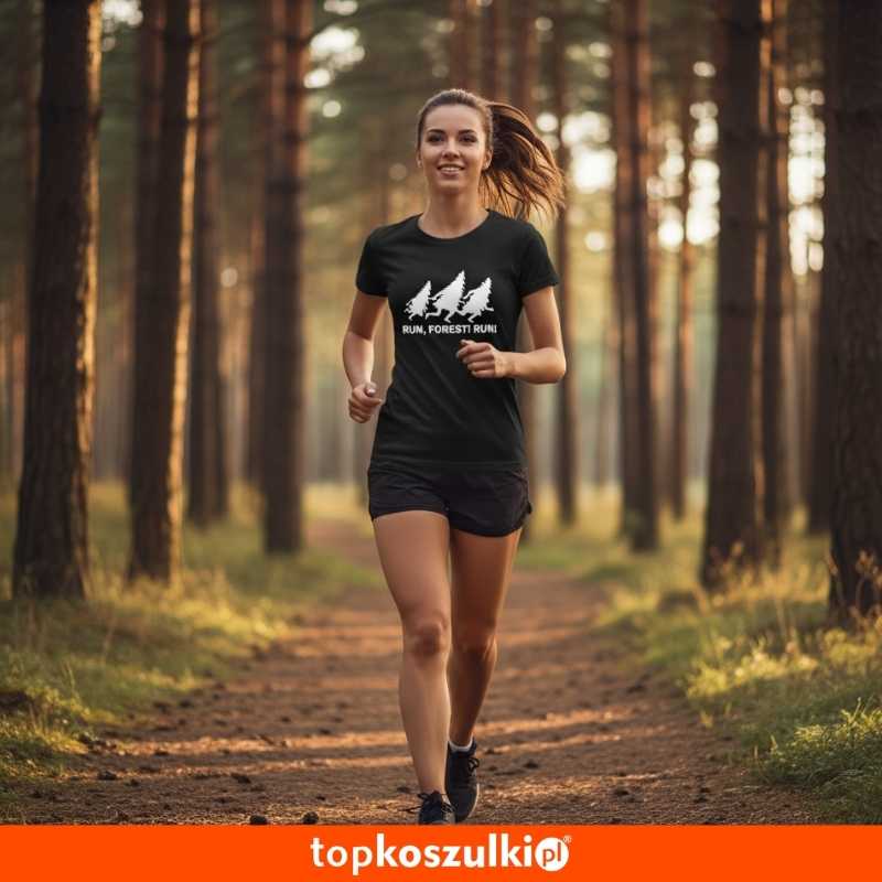 Damska koszulka taliowana dla Biegaczki - Bieg 02 run forest run