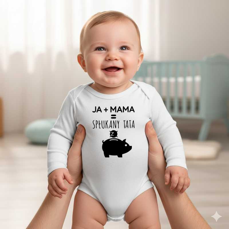 Białe Dziecięce body z dł. rękawem - ja plus mama = spłukany tata .jpg