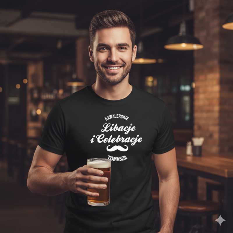 Męska koszulka - Libacje celebracje + dowolne imię, wieczór kawalerski prezent