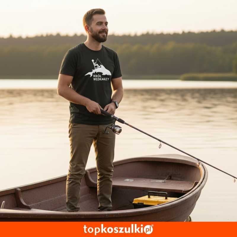 Męska koszulka dla Wędkarza - Król wędkarzy - t-shirt wędkarski prezent na ryby.