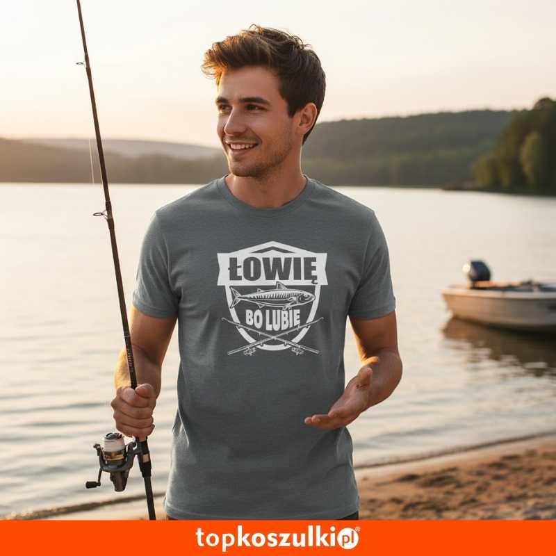 męska koszulka - łowię bo lubię dla wędkarza na ryby