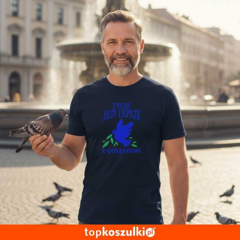 męska koszulka - życie jest lepsze z gołębiami 