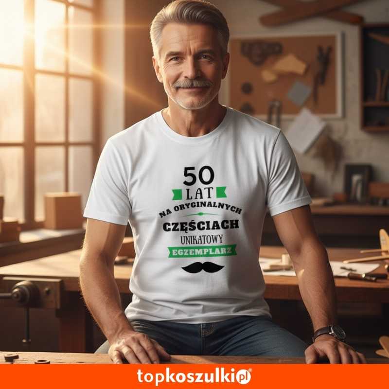 męska koszulka - 50 lat na oryginalnych częściach, unikatowy egzemplarz