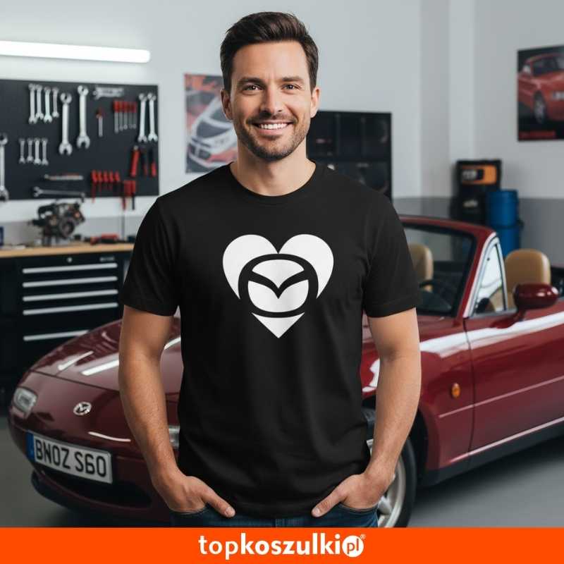 męska koszulka - mazda love serce t-shirt motoryzacyjny dla fana samochodów