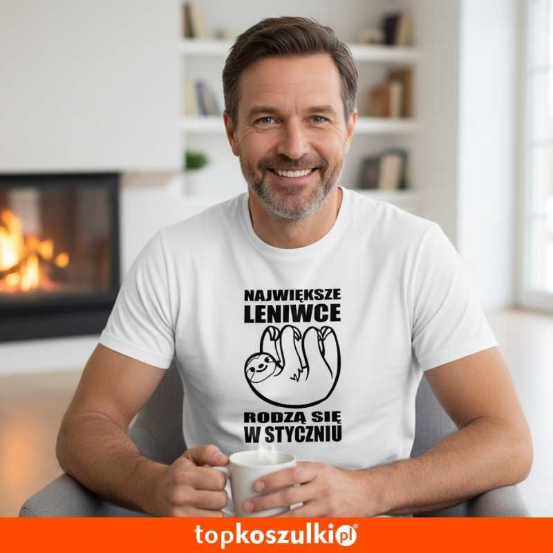 męska koszulka - największe leniwce rodzą się w styczniu