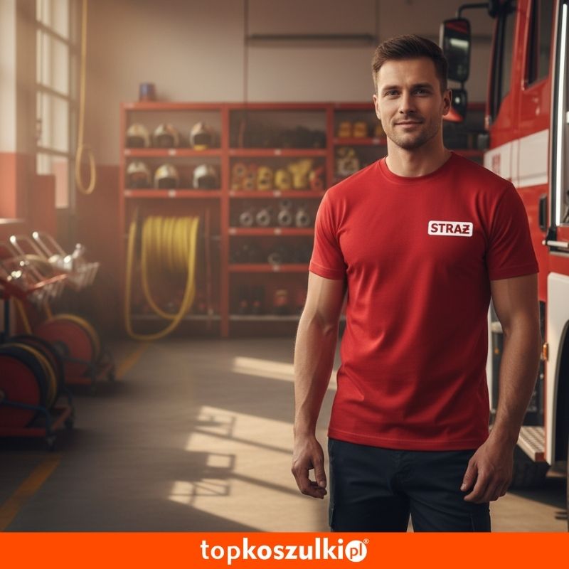 męska koszulka - napis straż na piersi i z tyłu