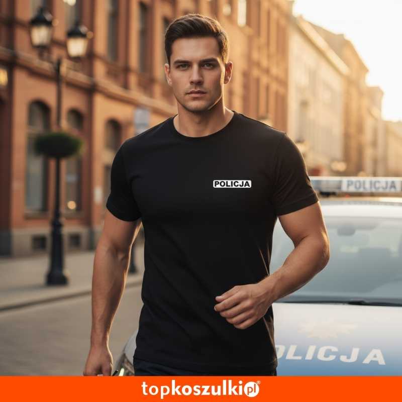czarna męska koszulka - policja.