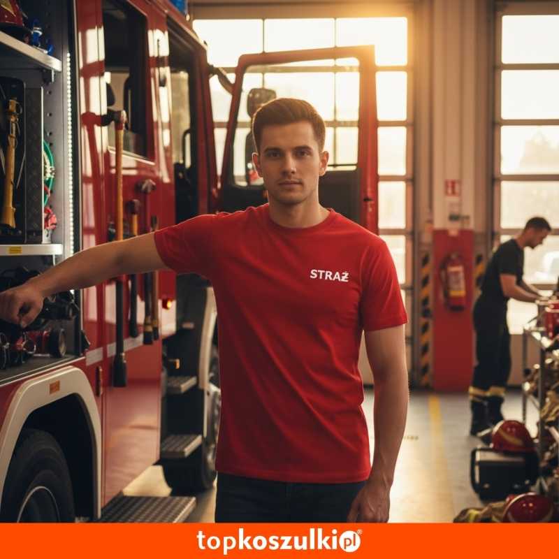 męska koszulka - straż pożarna nadruk pierś i tył