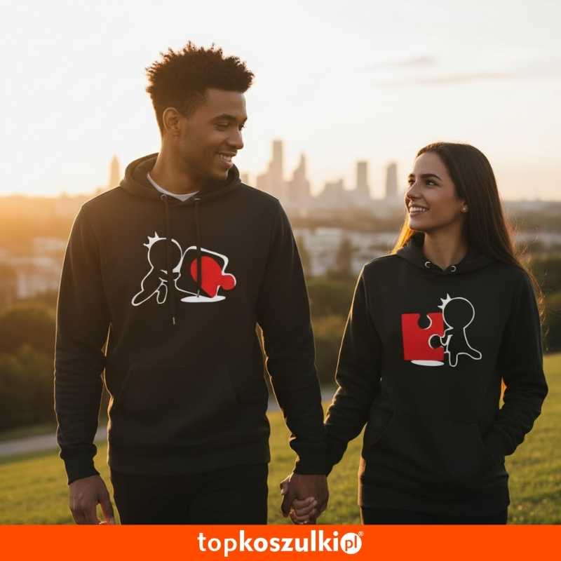zestaw bluz z kapturem damska i męska - puzzle dla par.