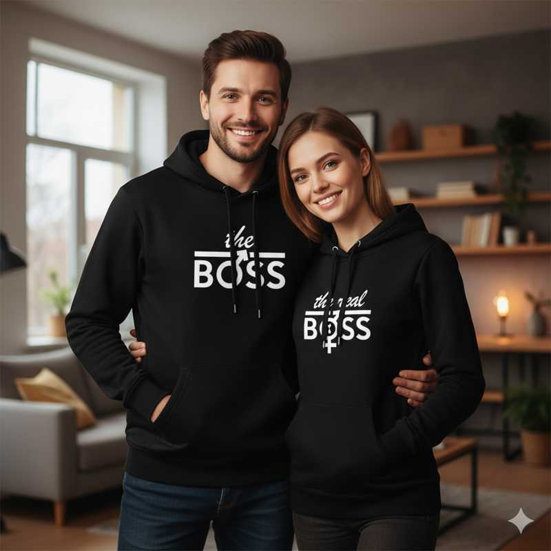 zestaw bluz z kapturem damska i męska - the boss the real boss