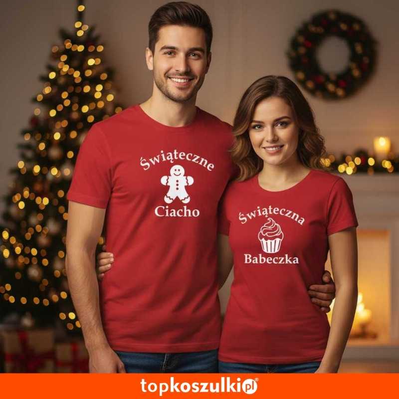 Zestaw koszulek damska i męska - świąteczna babeczka świąteczne ciacho zestaw 2 koszulek dla par