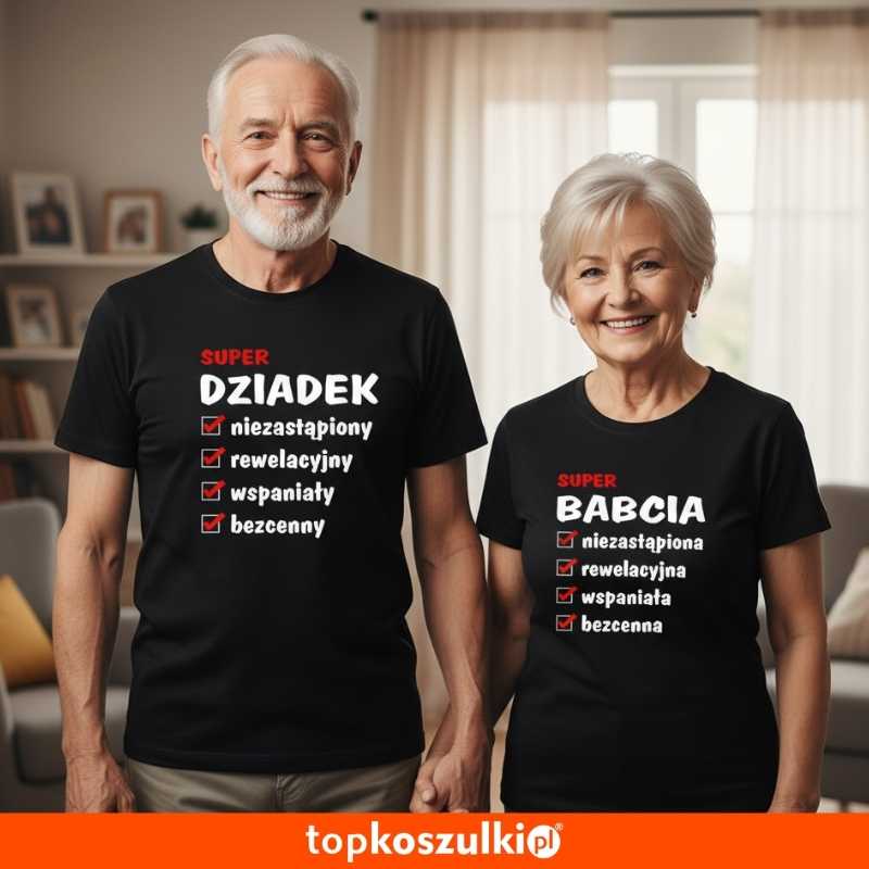 zestaw koszulek damska i męska - zalety super babci i super dziadka 