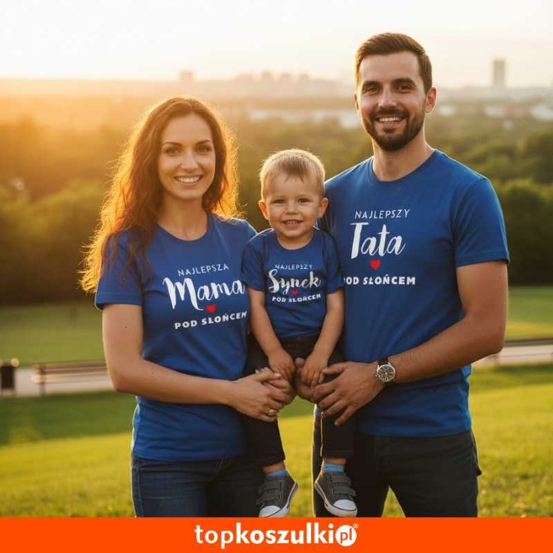 zestaw koszulek dziecięca, damska i męska - najlepsza mama pod słońcem, najlepszy tata pod słońcem, najlepsza synek pod słońcem